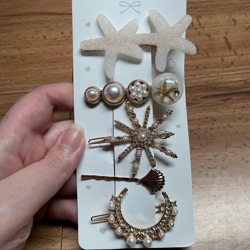 Elegant Starfish and Pearl Hair Clip Set